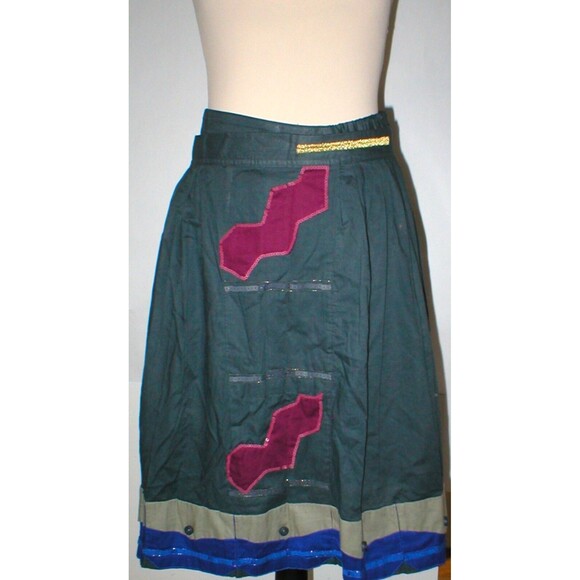 NWT Womens New Designer Isabela Capeto Handmade Skirt 31 X 24 Green Sequins Silk - Picture 1 of 12